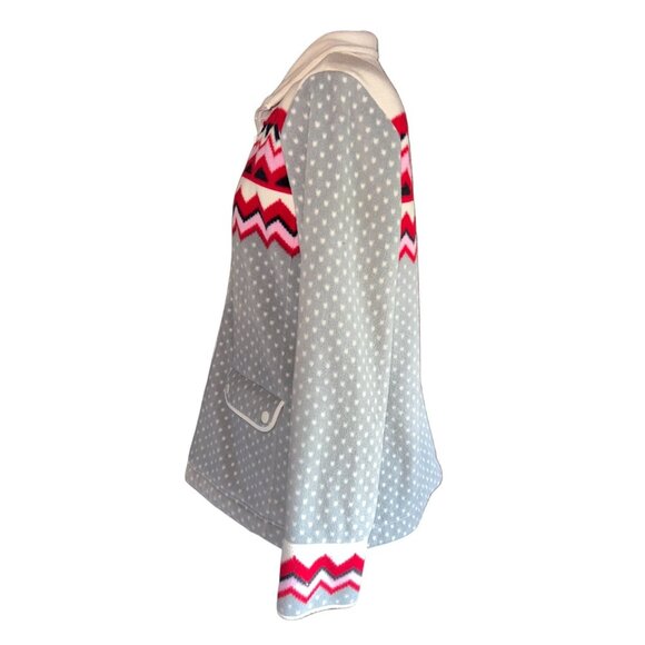 Talbots Womens Fleece Jacket Medium Zigzag Pattern Red & Gray - Picture 7 of 8